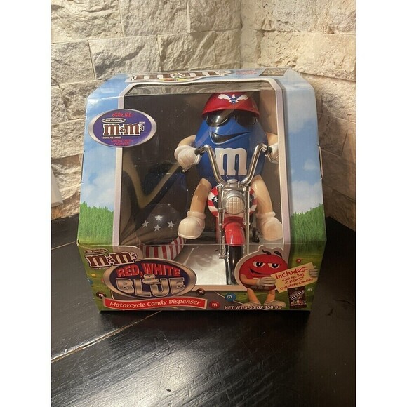M&M's Mars Other - M&M Candy Dispenser Red White & Blue Freedom Rider Motor Cycle with Sidecar NEW